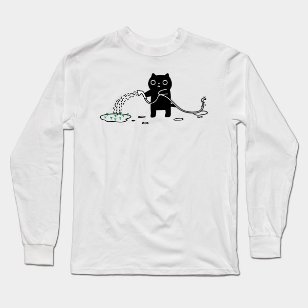 The Watering Cat Long Sleeve T-Shirt by wally11